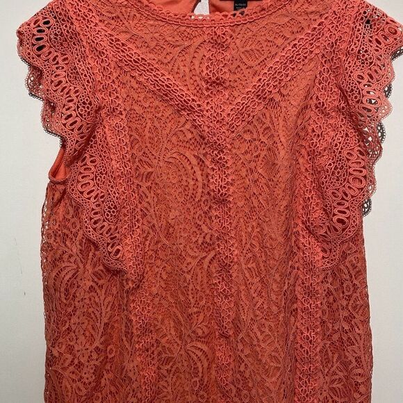 Cable & Gauge Women's Orange Lace Crew Neck Fully Lined Blouse - Picture 1 of 8